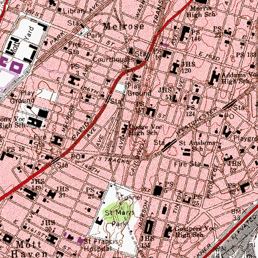 Topographic Map of Grace Dodge Career and Technical Education High School, NY