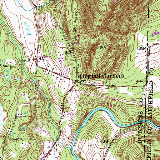 Topographic Map of Dogtail Corners, NY