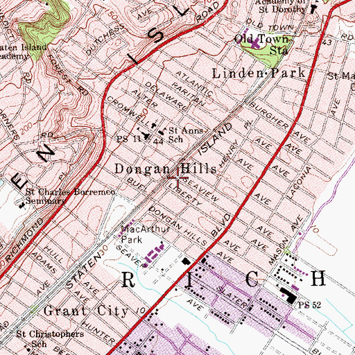 Topographic Map of Dongan Hills, NY