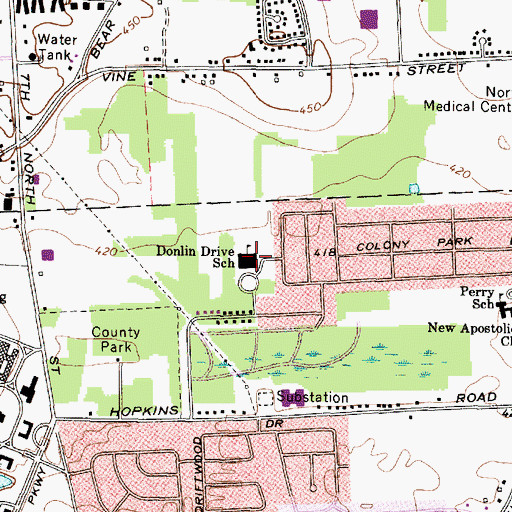 Topographic Map of Donlin Drive Elementary School, NY