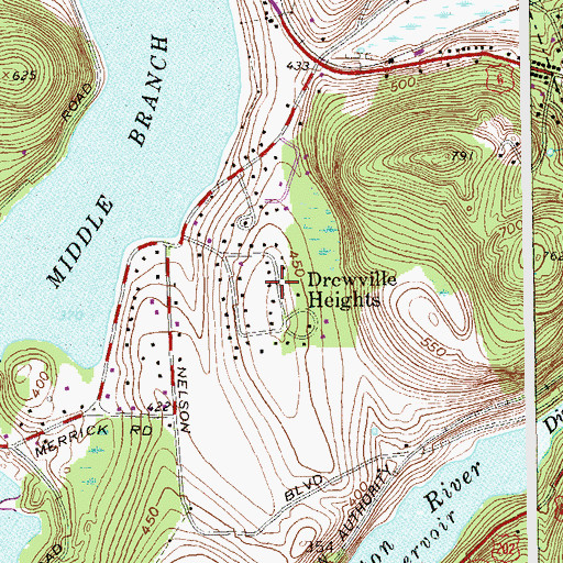 Topographic Map of Drewville Heights, NY