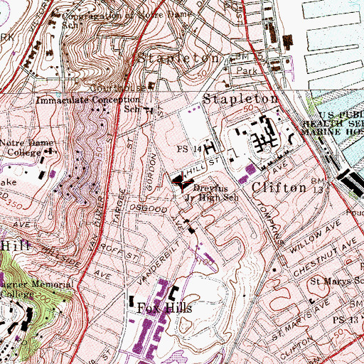 Topographic Map of Intermediate School 49, NY