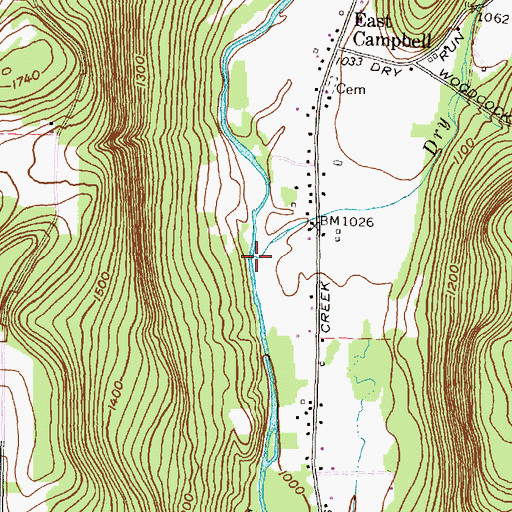 Topographic Map of Dry Run, NY