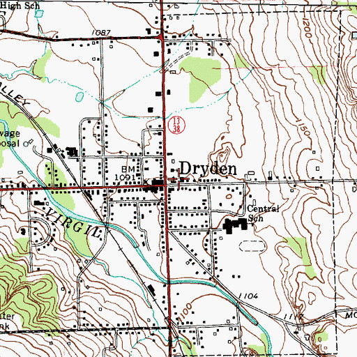 Topographic Map of Dryden, NY