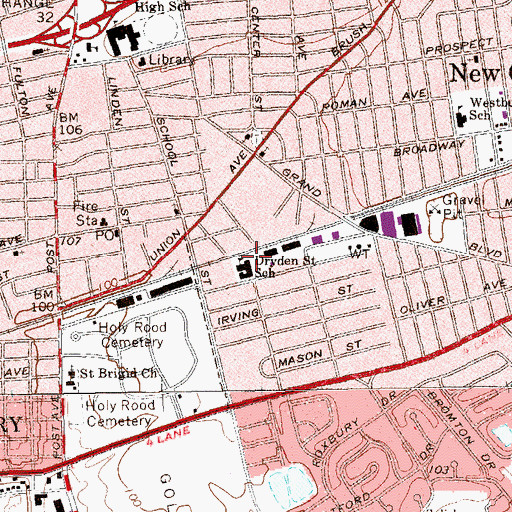 Topographic Map of Dryden Street School, NY