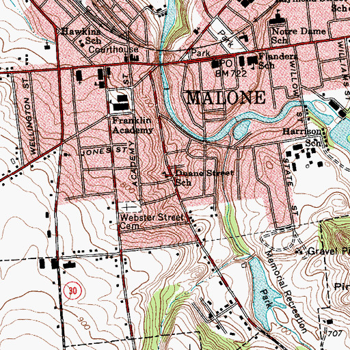 Topographic Map of Duane Street School (historical), NY