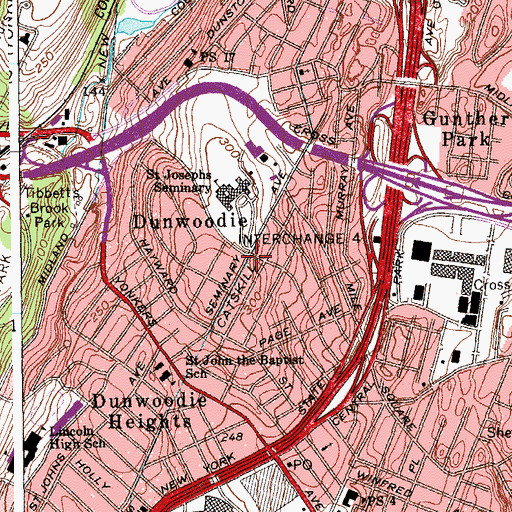 Topographic Map of Dunwoodie, NY