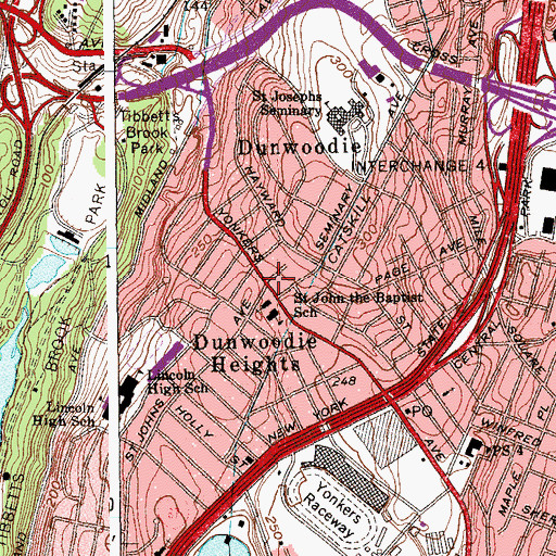 Topographic Map of Dunwoodie Heights, NY