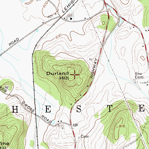 Topographic Map of Durland Hill, NY