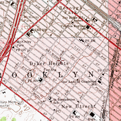 Topographic Map of Dyker Heights, NY