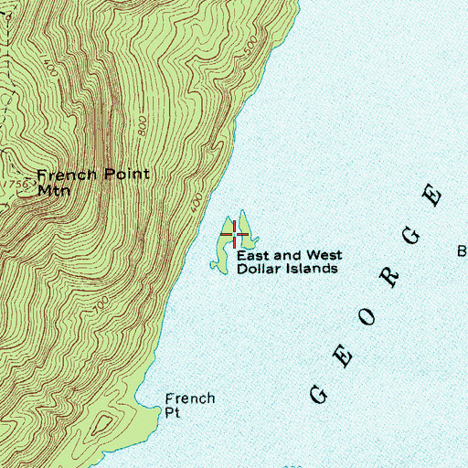 Topographic Map of East and West Dollar Islands, NY
