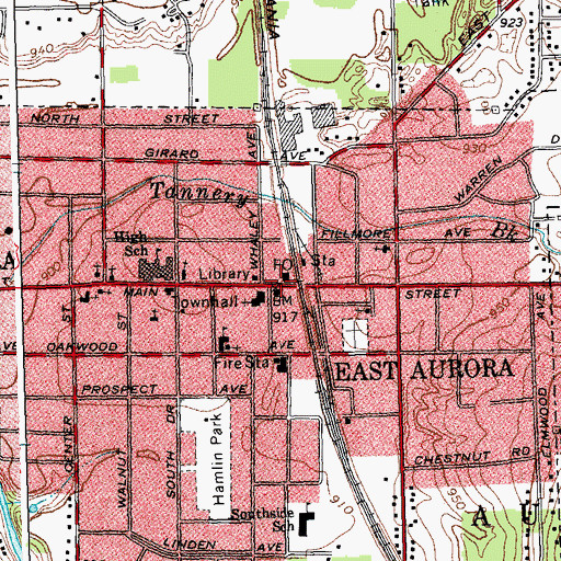 Topographic Map of East Aurora, NY