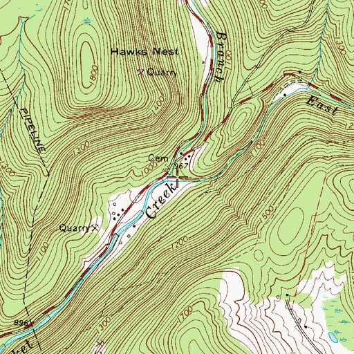 Topographic Map of East Branch Basket Creek, NY
