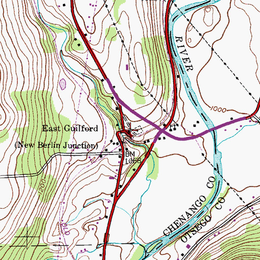 Topographic Map of East Guilford, NY