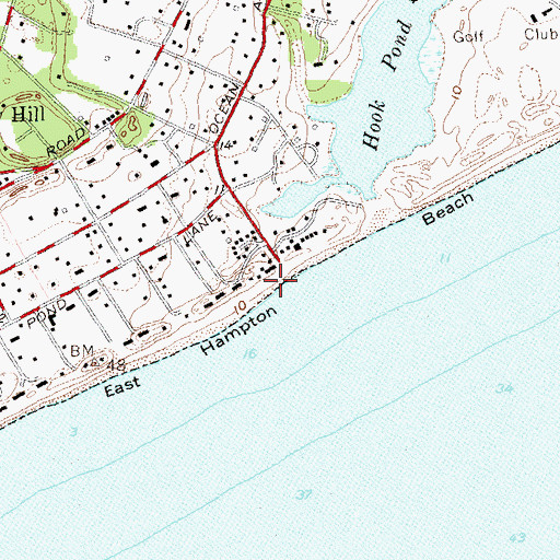 Topographic Map of East Hampton Beach, NY