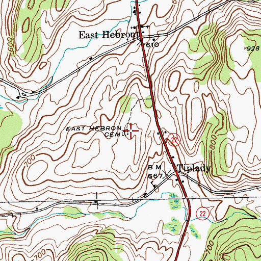 Topographic Map of East Hebron Cemetery, NY