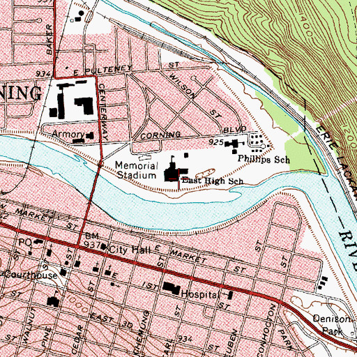 Topographic Map of Corning - Painted Post East High School, NY