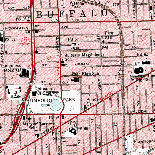 Topographic Map of East High School, NY