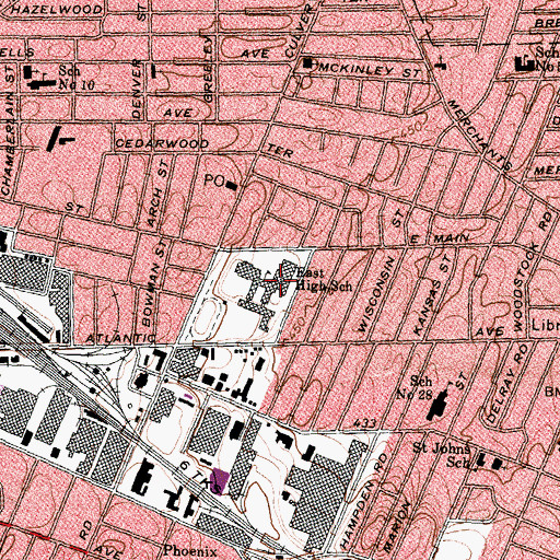 Topographic Map of East High School, NY