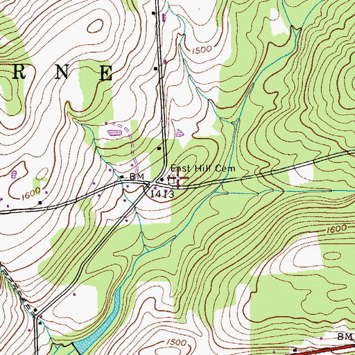 Topographic Map of East Hill Cemetery, NY