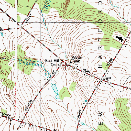 Topographic Map of East Hill Cemetery, NY