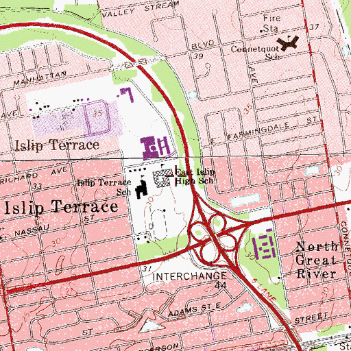 Topographic Map of East Islip High School, NY
