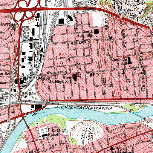 Topographic Map of East Junior High School, NY