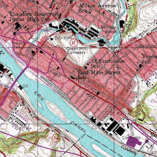 Topographic Map of East Main Street School, NY