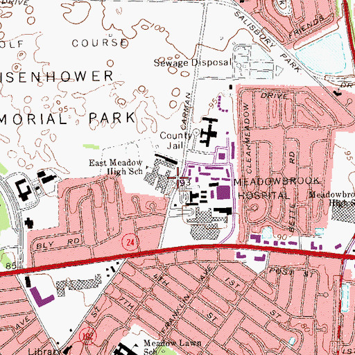 Topographic Map of East Meadow High School, NY