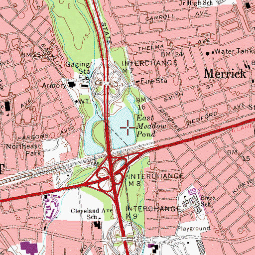 Topographic Map of East Meadow Pond, NY