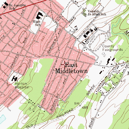 Topographic Map of East Middletown, NY