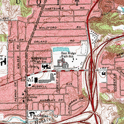 Topographic Map of East Ridge High School, NY