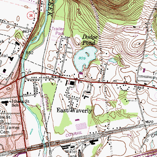 Topographic Map of East Waverly, NY
