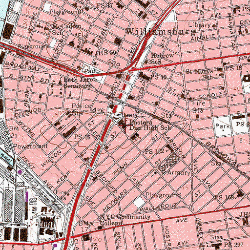 Topographic Map of Eastern District High School (historical), NY