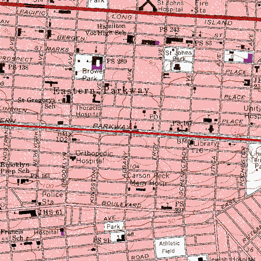 Topographic Map of Eastern Parkway, NY