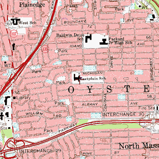 Topographic Map of Eastplain School, NY
