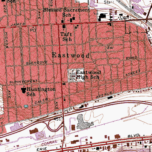 Topographic Map of Eastwood High School, NY