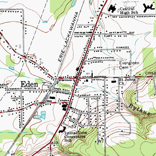 Topographic Map of Eden, NY