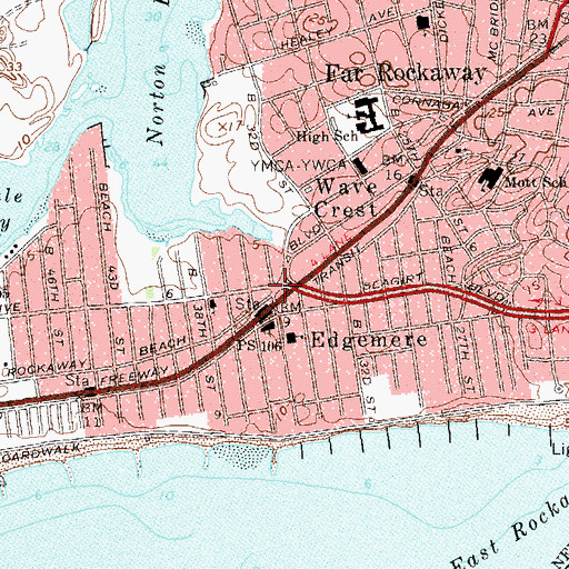 Topographic Map of Edgemere, NY