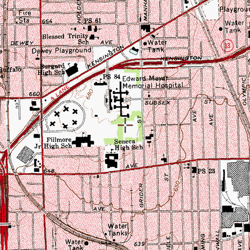 Topographic Map of Erie County Medical Center, NY