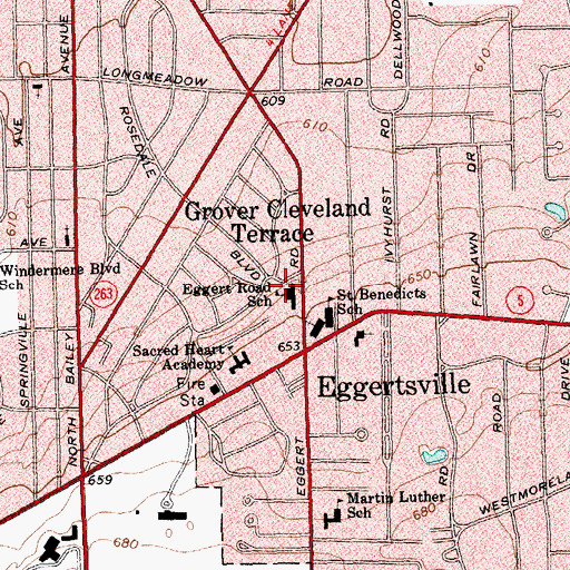 Topographic Map of Eggert Road School, NY
