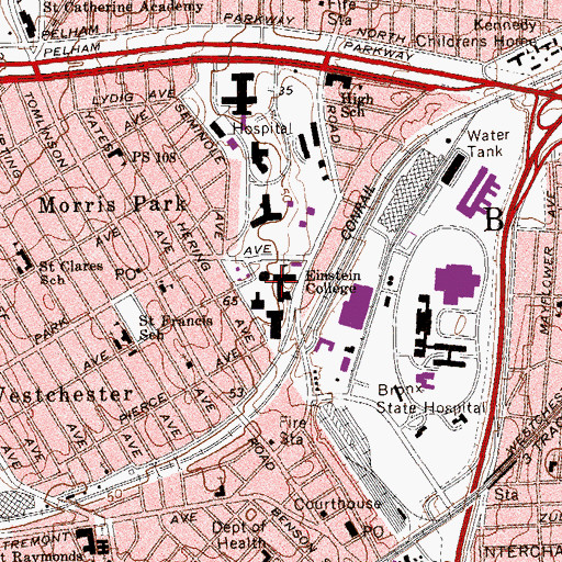 Topographic Map of Albert Einstein College of Medicine of Yeshiva University, NY