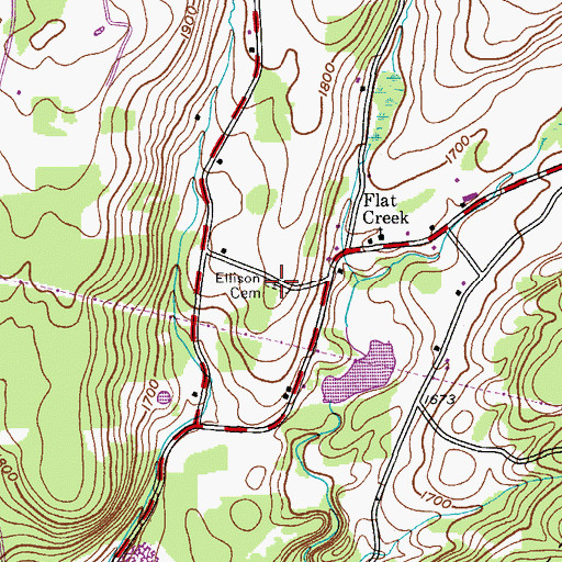 Topographic Map of Flat Creek Cemetery, NY