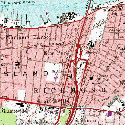 Topographic Map of Elm Park, NY