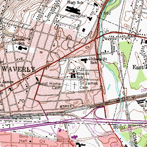 Topographic Map of Elm Street Elementary School, NY