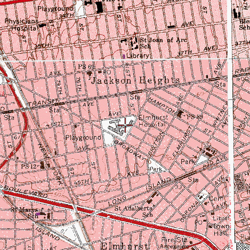 Topographic Map of Elmhurst Hospital, NY