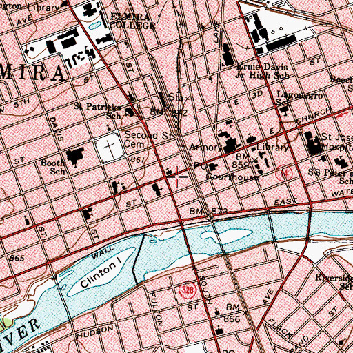 Topographic Map of Elmira, NY