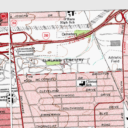 Topographic Map of Elmlawn Memorial Park, NY