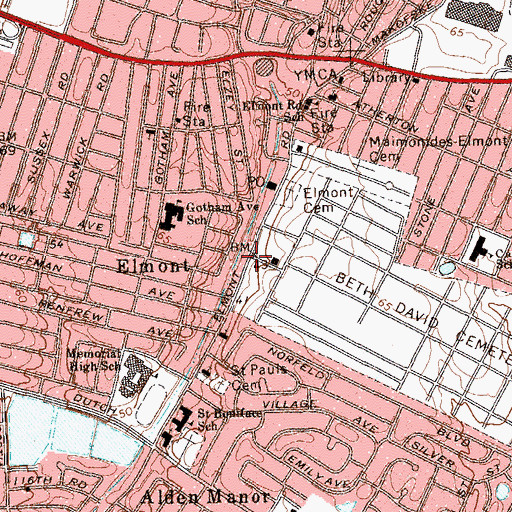 Topographic Map of Elmont, NY