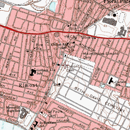 Topographic Map of Elmont Cemetery, NY